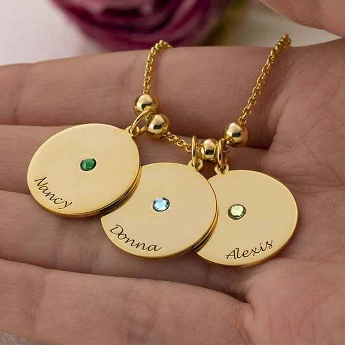 Christmas Gift Personalized Engravable Disc Charms Necklace Birthstone Necklace