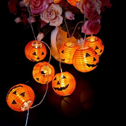Halloween Pumpkin String Lights Foldable 3D Lanterns Battery Operated