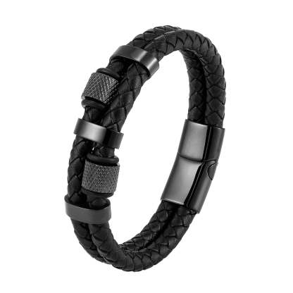 Father's Day Gift Men Braided Leather Bracelets Layered Beads Bracelets with Magnetic Clasp Gifts for Him-Engravingift