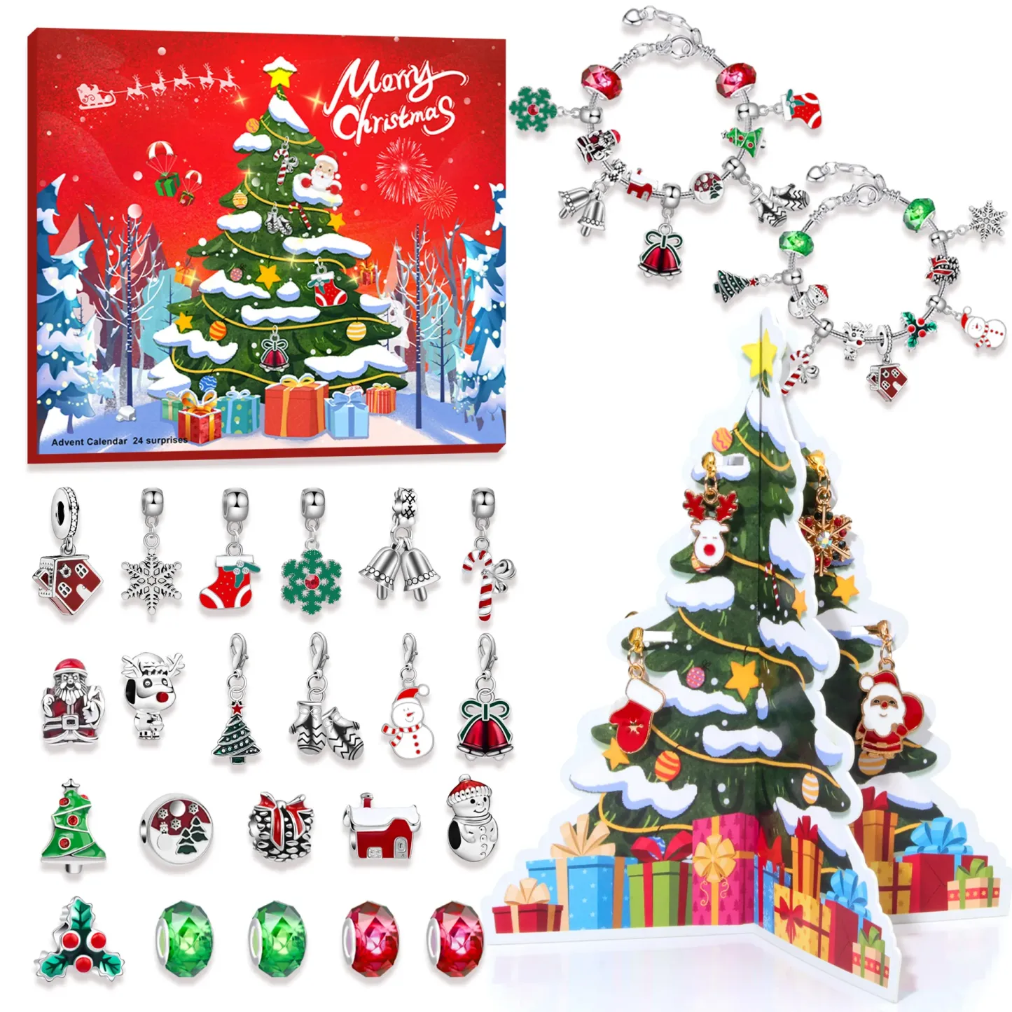 2026 Christmas Advent Calendar Bracelet Gift Box DIY Charm Bracelet Countdown Calendar for Girls Kids Holiday Gift-Gemeaning