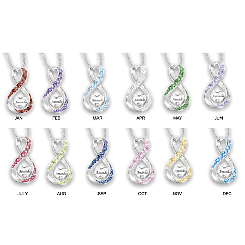 Granddaughter Name-Engraved Birthstone And Diamond Necklace
