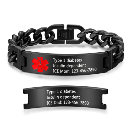 Personalized Medical Alert Bracelet Handcrafted in the USA ID Wristbands Stainless Steel Emergency Black Bracelet-Ships 2 Days