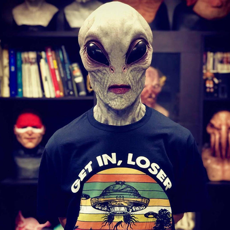 Hand-Painted Realistic Alien Face Mask Breathable Halloween Costume
