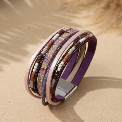 Mother's Day Gift Colorful PU Leather Bracelet With Magnetic Buckle Multi-layer Wrap Bracelet-Engravingift