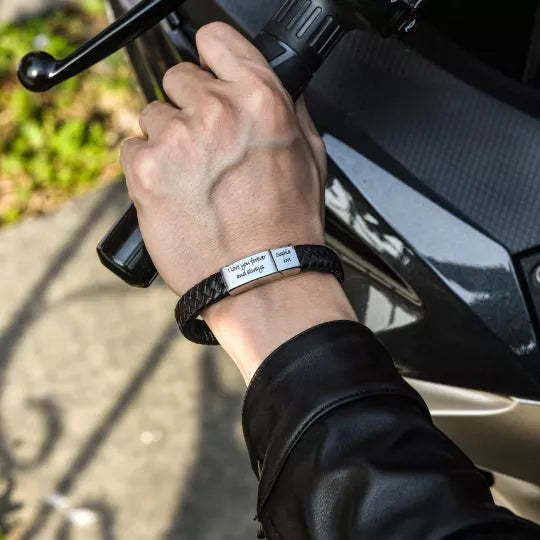 Christmas Gift Personalized Braided Leather Bracelet for Grandson "I Will Always Be With You"