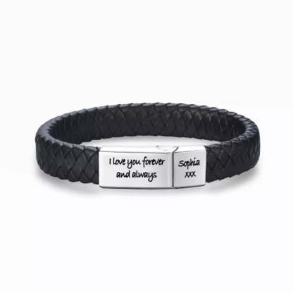 Christmas Gift Personalized Braided Leather Bracelet for Grandson "I Will Always Be With You"