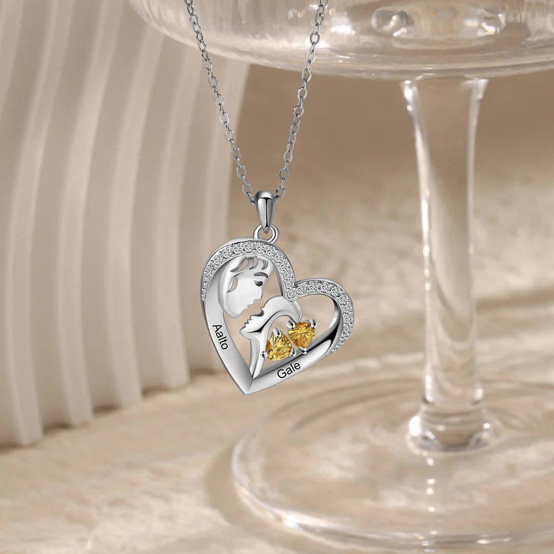 Mother's Day Gift Personalized Mother and Son Heart Necklace Custom 2 Birthstones Pendant Necklace Gift for Mom-Engravingift