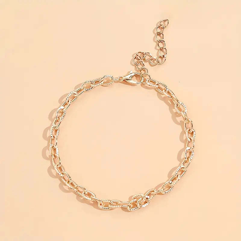 Mother's Day 5 Pcs Stackable Chain Anklet Set With Key Shape Tassel Pendant Inlaid Shiny Rhinestones-Engravingift