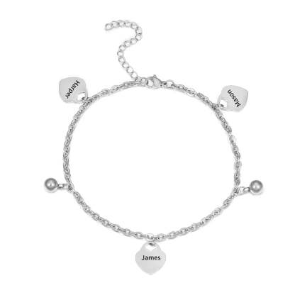 Mother's Day Gift Personalized Heart Anklet Custom 3 Names Anklet for Women-Engravingift
