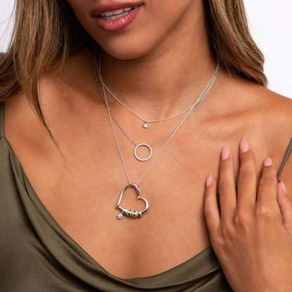 Mother Gift Charming Heart Necklace with Engraved Beads