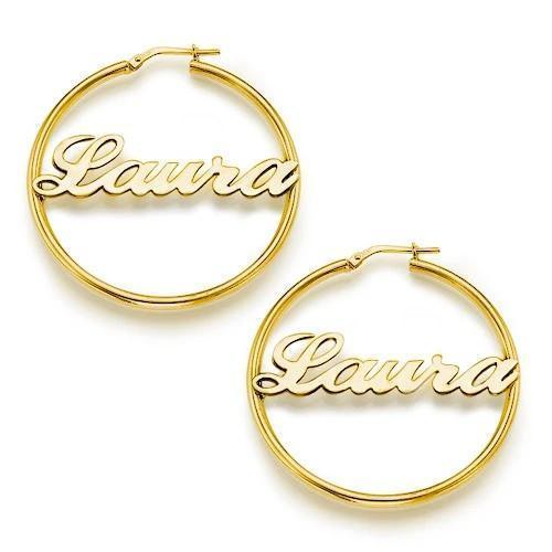 Mother's Day Gift 18k Gold Plated Sterling Silver Hoop Name Earrings-Engravingift