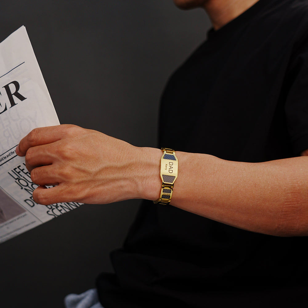 Father's Day Gift Personalized Men Magnetic Therapy Bracelet with Effective 4 Elements Stones