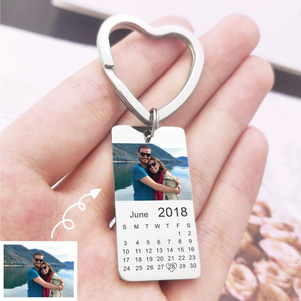 Father's Day Gift Personalized color photo calendar keychain love date gift-Engravingift