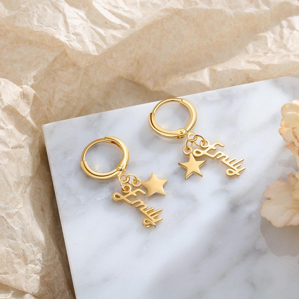 Mother's Day Gift Name Earrings with Star Pendant Personalized Gifts-Engravingift