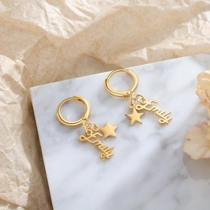 Mother's Day Gift Name Earrings with Star Pendant Personalized Gifts-Engravingift