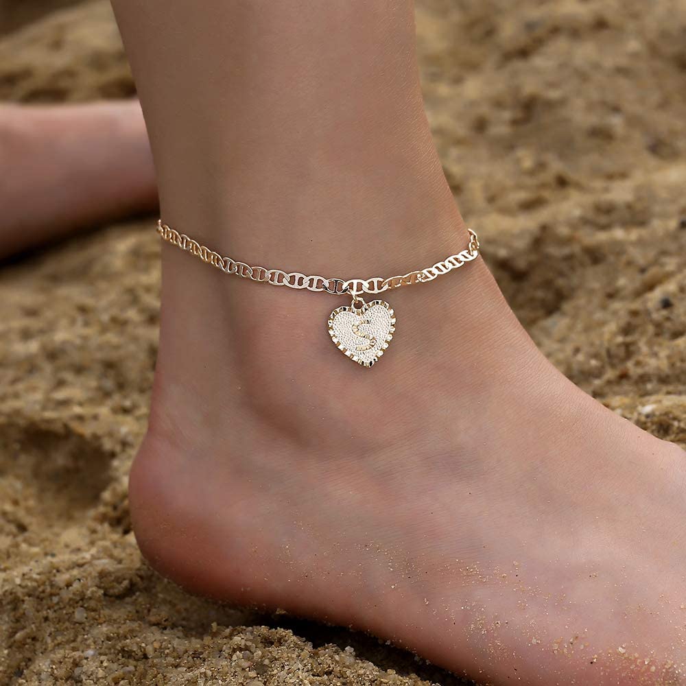 Mother's Day Gift Personalized Initial Anklet with Birthstone Heart Pendant Ankle Bracelet for Women-Engravingift