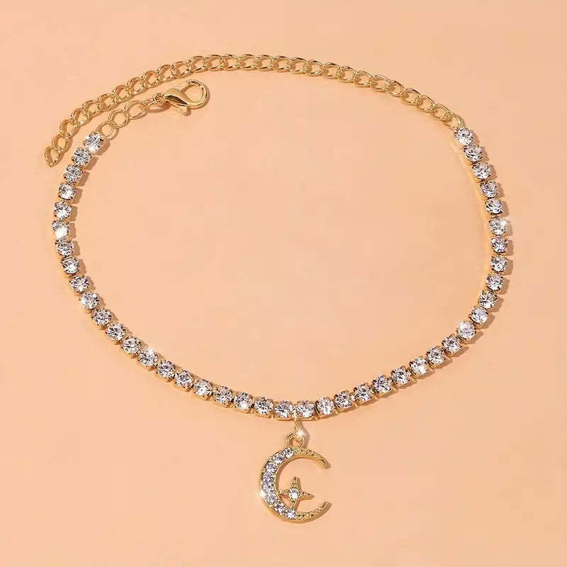 Mother's Day Moon Star Pendant Chain Anklet Versatile Summer Beach Foot Jewelry Female-Engravingift