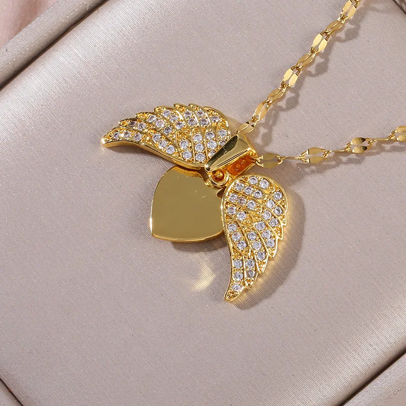 Angel Wing Heart Necklace – CZ Crystal Pendant Necklace For Women, Meaningful Love Gift