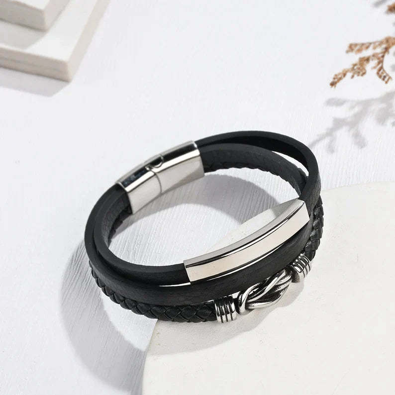 Mother's Day Gift Mother and Son Forever Linked Together Customized Leather Infinity Knot Layered Bracelet Birthday Gift-Engravingift