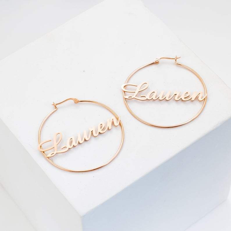 Mother's Day Gift Personalized Name Hoop Earrings for Her-Engravingift