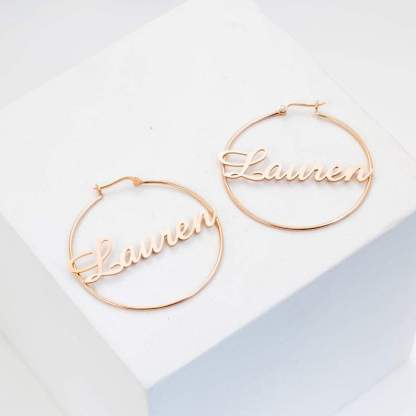 Mother's Day Gift Personalized Name Hoop Earrings for Her-Engravingift