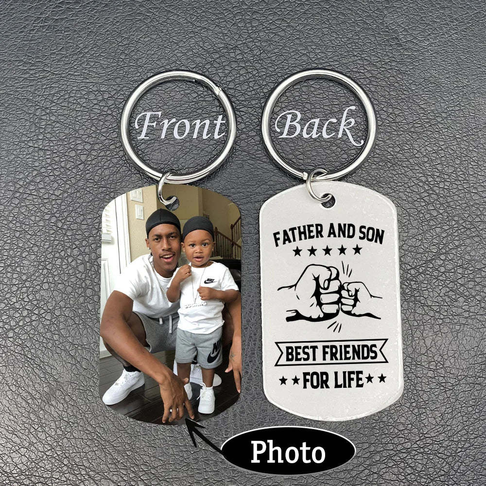 Father's Day Gift Personalized Father and Son Photo Keychain Best Friends In Life Father Keyring-Engravingift