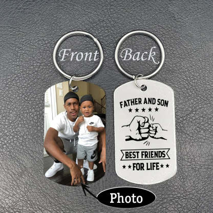 Father's Day Gift Personalized Father and Son Photo Keychain Best Friends In Life Father Keyring-Engravingift