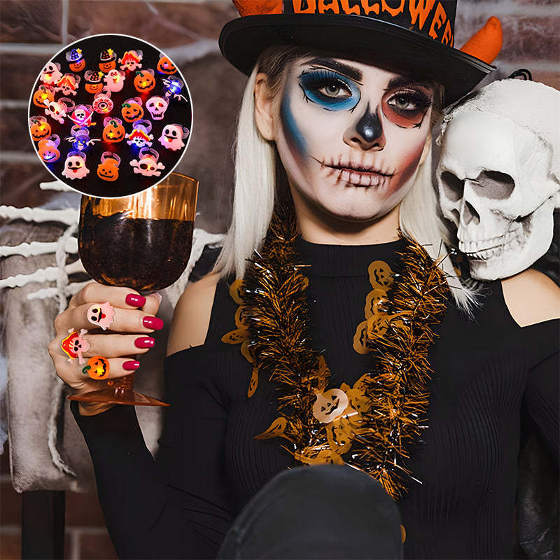 Halloween LED Glow Rings and Brooches Light-Up Costume Accessories