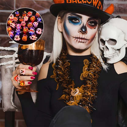Halloween LED Glow Rings and Brooches Light-Up Costume Accessories