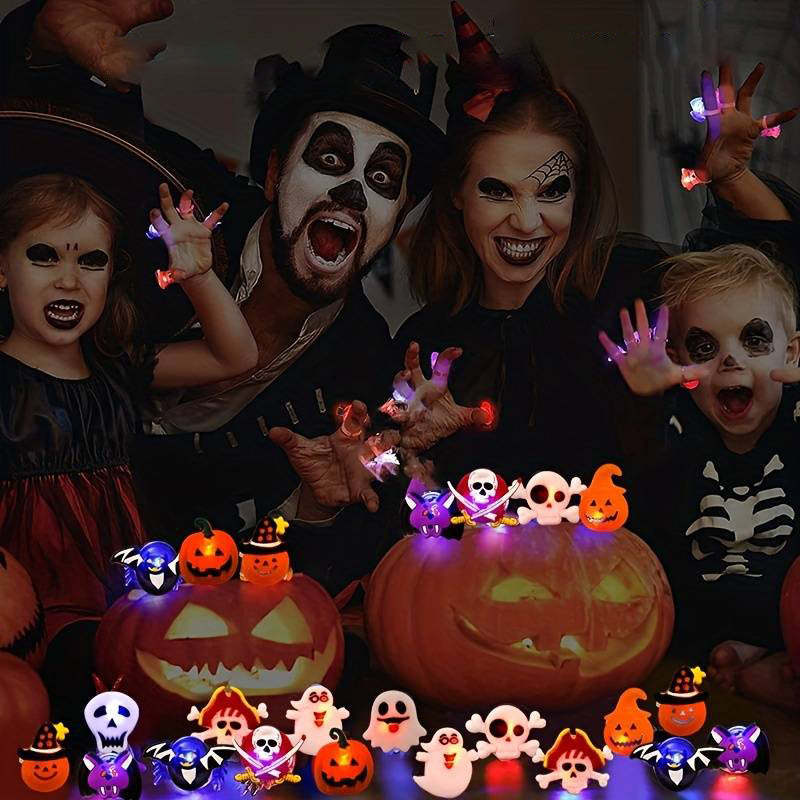 Halloween LED Glow Rings and Brooches Light-Up Costume Accessories
