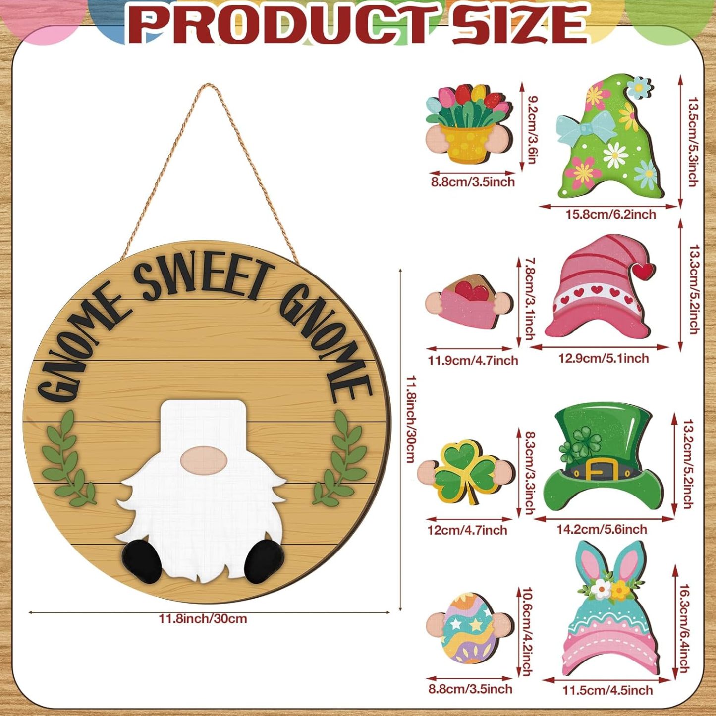 Interchangeable Wooden Gnome Decor Holiday Door Signs