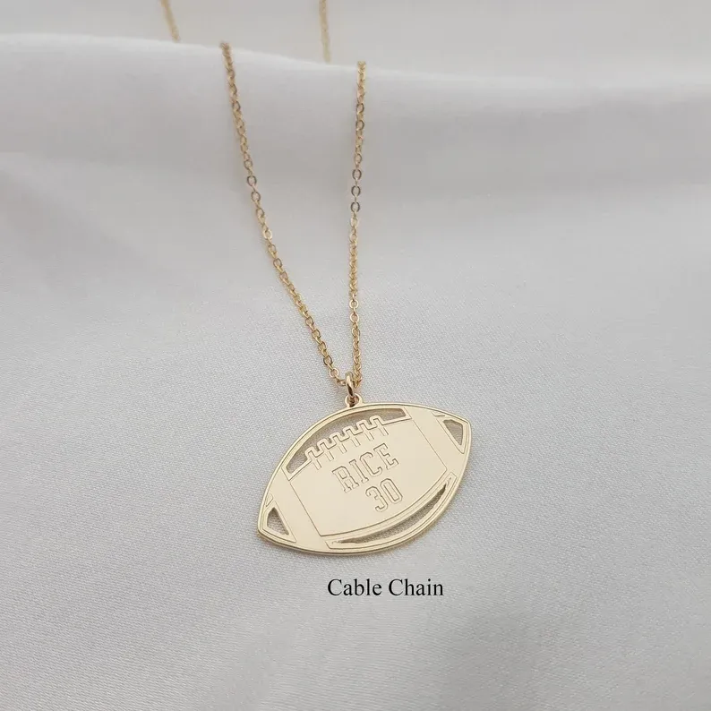 Personalized American Football Necklace • Football Number Necklace • Football Name Plate • Football Coach Gift • Football Player Charm Gift