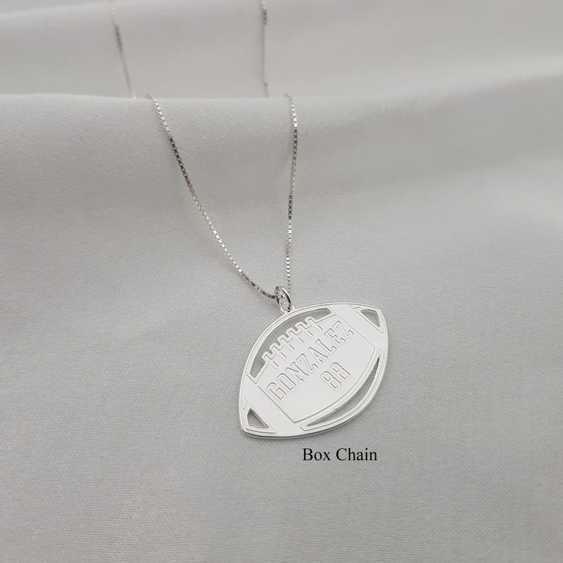 Personalized American Football Necklace • Football Number Necklace • Football Name Plate • Football Coach Gift • Football Player Charm Gift