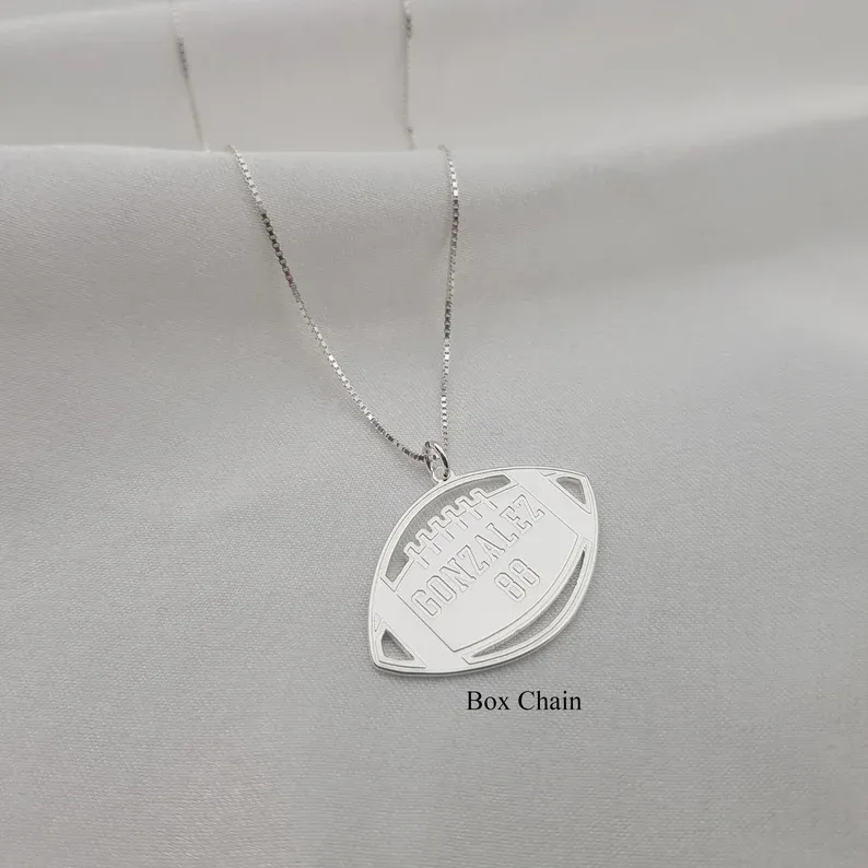 Personalized American Football Necklace • Football Number Necklace • Football Name Plate • Football Coach Gift • Football Player Charm Gift