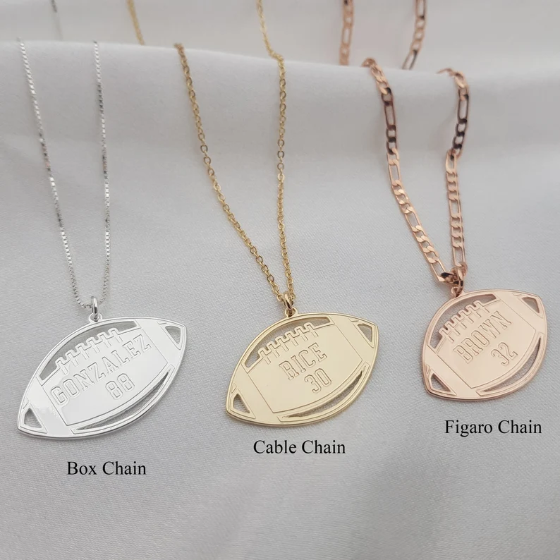 Personalized American Football Necklace • Football Number Necklace • Football Name Plate • Football Coach Gift • Football Player Charm Gift