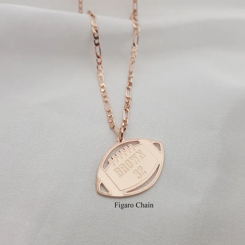 Personalized American Football Necklace • Football Number Necklace • Football Name Plate • Football Coach Gift • Football Player Charm Gift