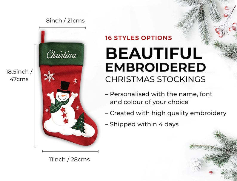 Personalised Christmas Stocking - Ballantines Font - Embroidered Name