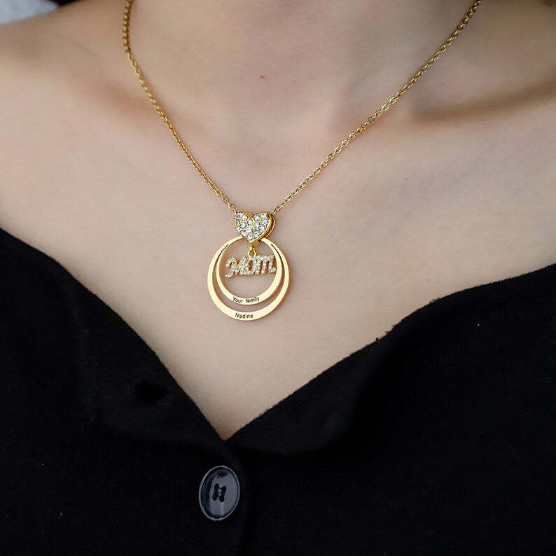 Mother's Day Gift Personalized Family Stacked Circles Necklace Connect with Mom's Heart-Engravingift
