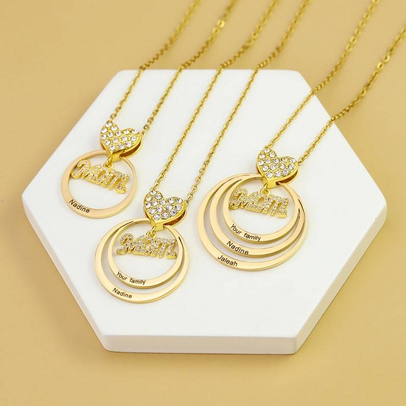 Mother's Day Gift Personalized Family Stacked Circles Necklace Connect with Mom's Heart-Engravingift