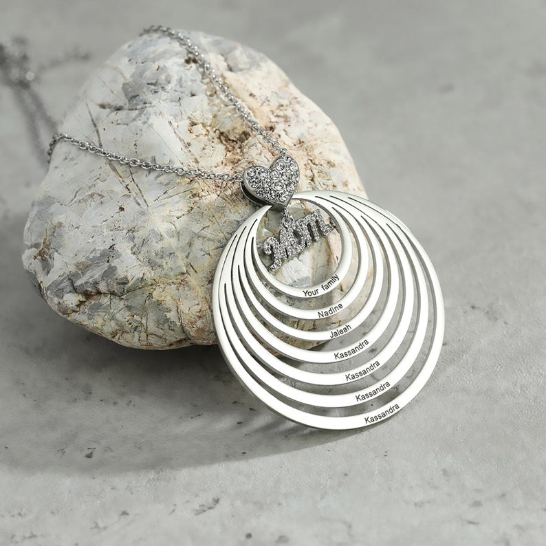 Mother's Day Gift Personalized Family Stacked Circles Necklace Connect with Mom's Heart-Engravingift