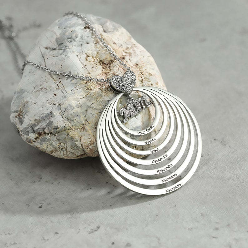 Mother's Day Gift Personalized Family Stacked Circles Necklace Connect with Mom's Heart-Engravingift