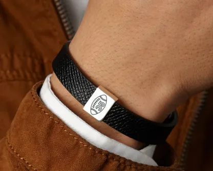 Personalized American Football Mens Leather Bracelet