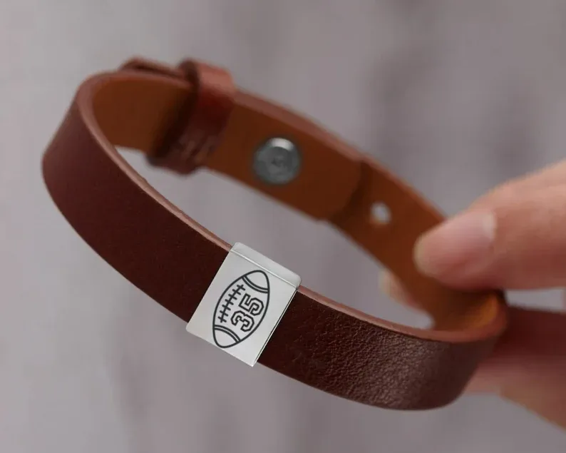 Personalized American Football Mens Leather Bracelet