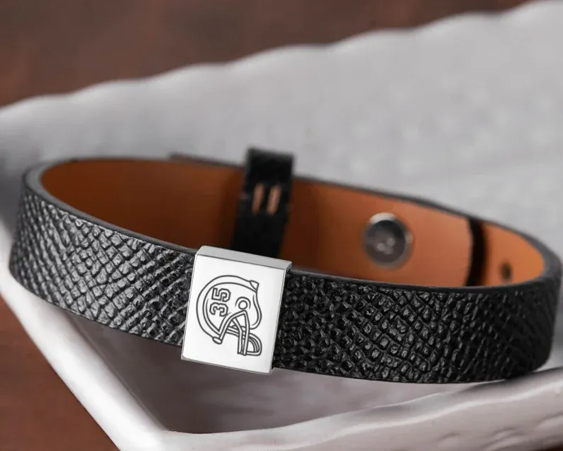 Personalized American Football Mens Leather Bracelet