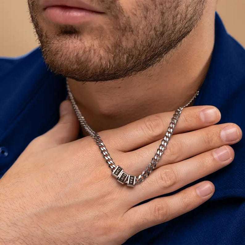 Customized Bead Name Cuban Necklace For Father