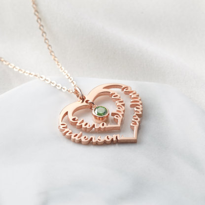 Personalized Mom Heart Name Necklace With Birthstone
