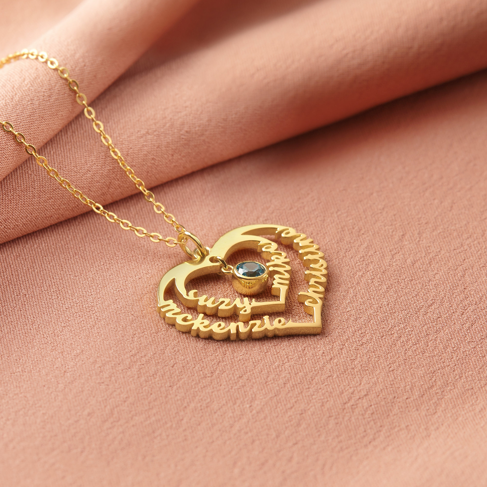 Personalized Mom Heart Name Necklace With Birthstone