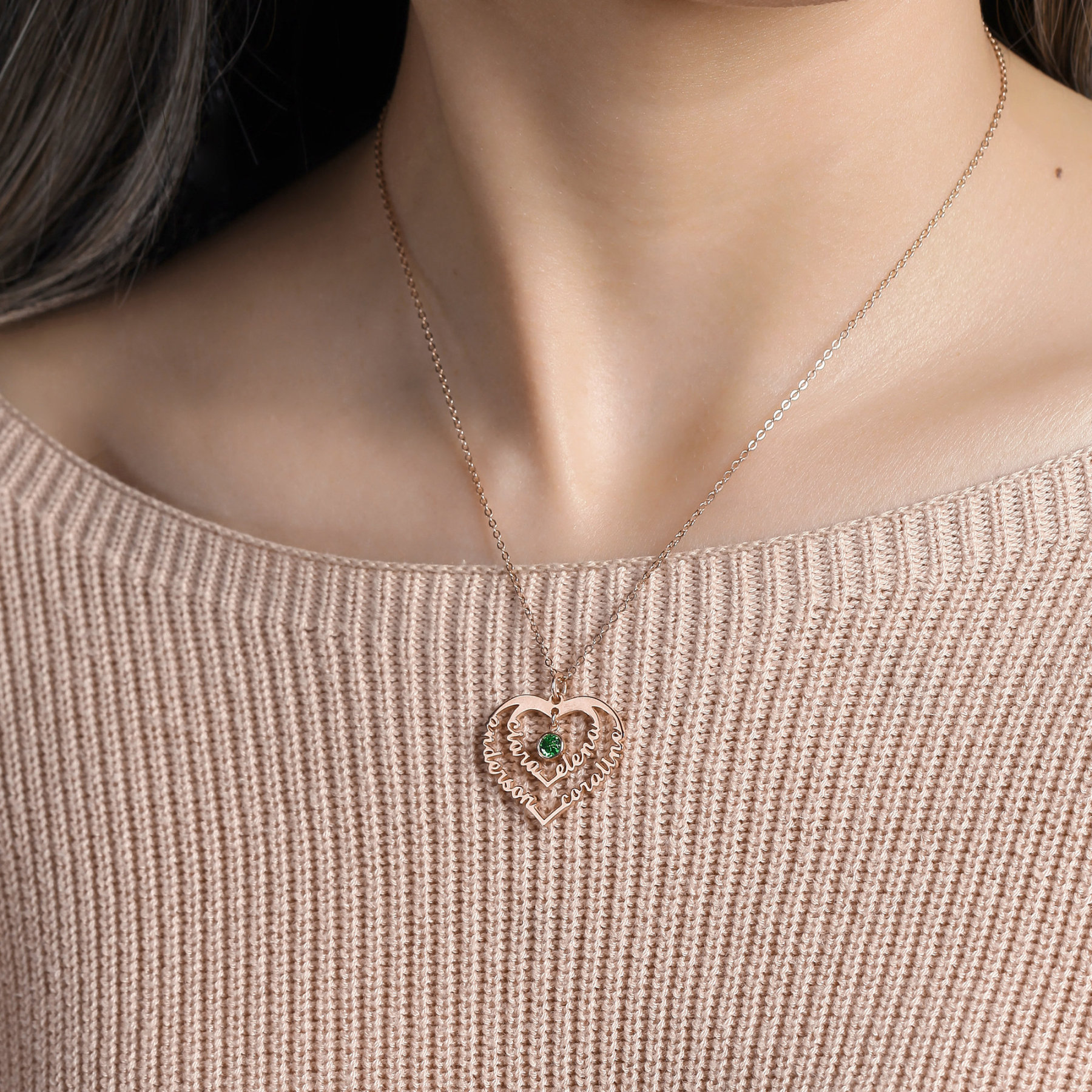 Personalized Mom Heart Name Necklace With Birthstone