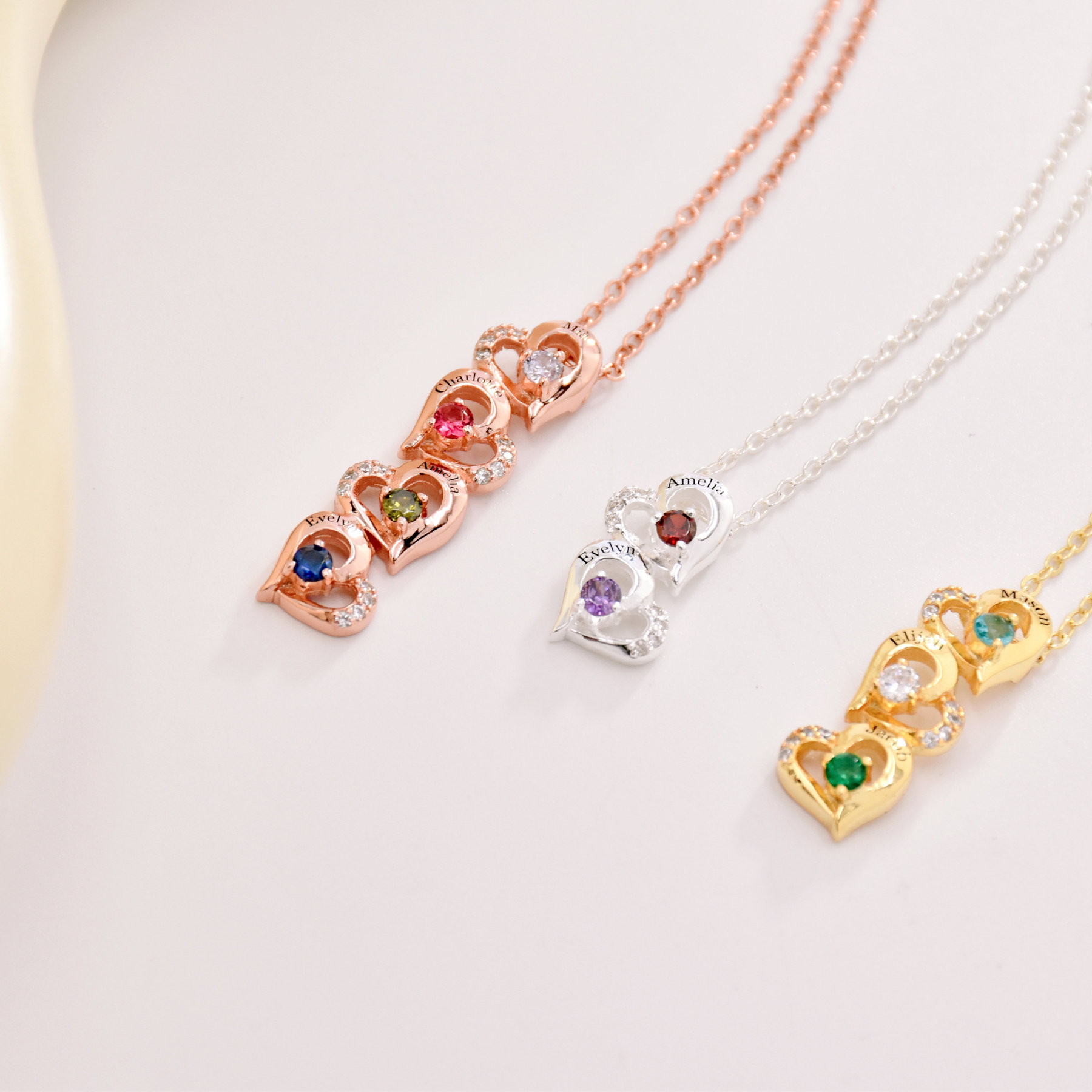 Personalized Heart Family Necklace For Mom with Birthstone