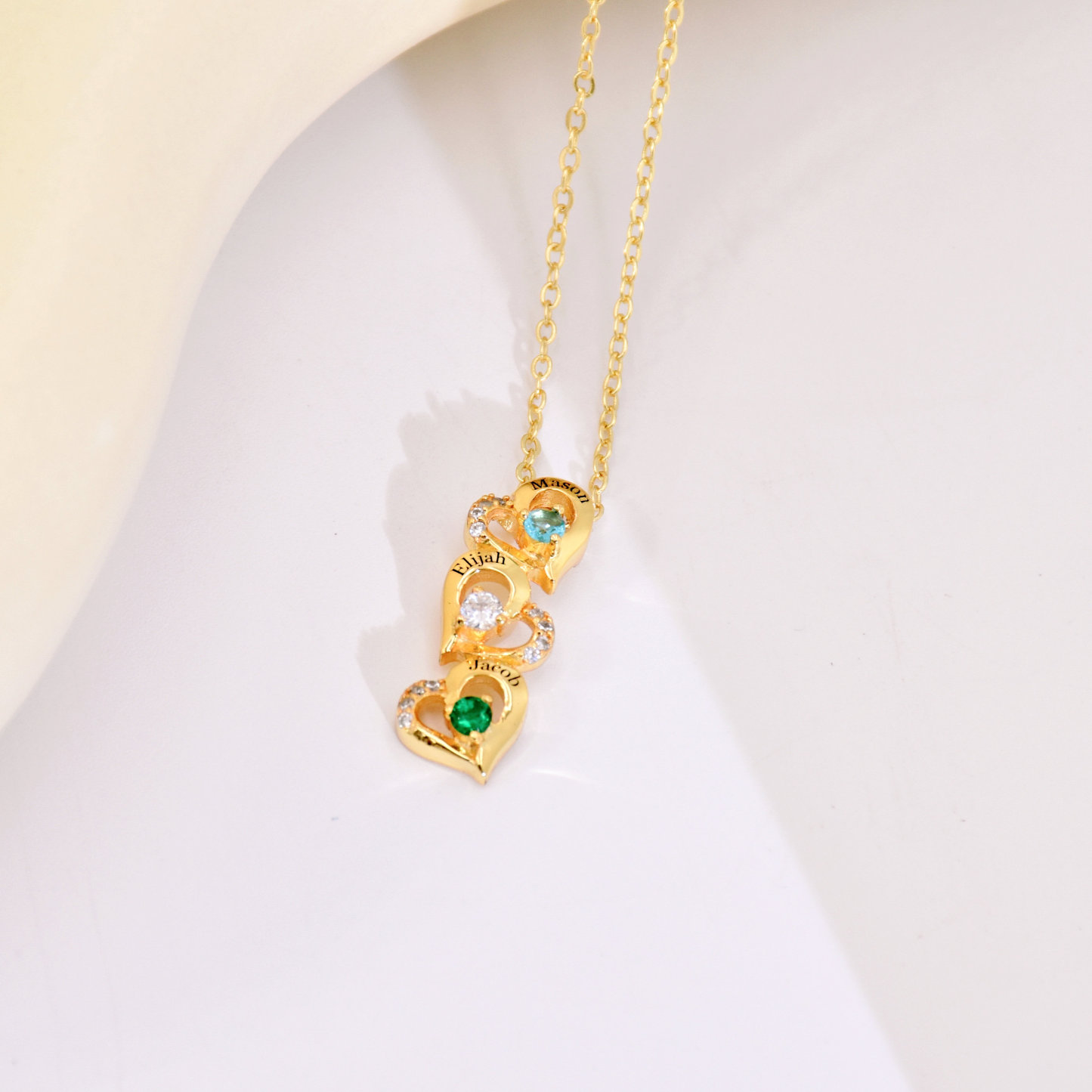 Personalized Heart Family Necklace For Mom with Birthstone